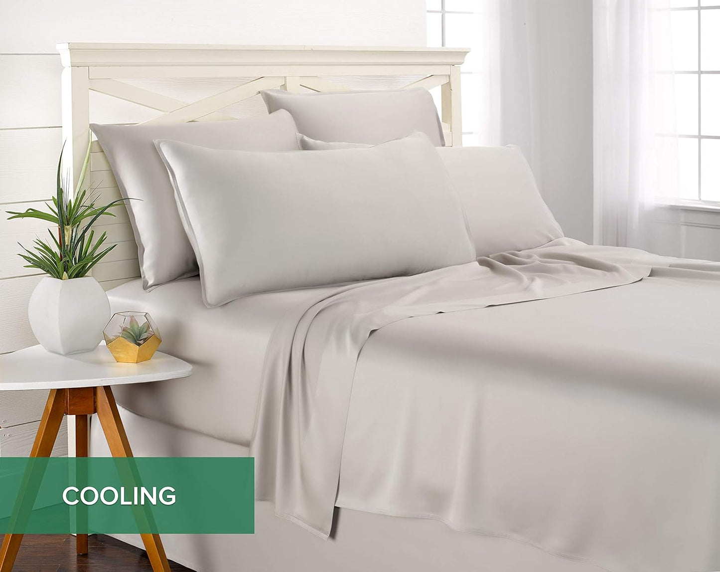 Queen Pillowcases by Pure Bamboo, Genuine 100% Organic Viscose Derived from Bamboo, Luxuriously Soft & Cooling, Double Stitching, Envelope Closure (2 Queen Pillowcases, Silver Pearl)