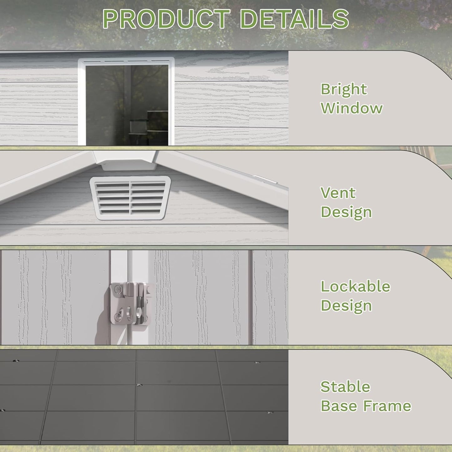 Greesum 6x4FT Plastic Outdoor Storage Shed with Floor, Resin Sheds with Lockable Double Door, All-Weather Tool Sheds with Window and Vents, for Garden, Backyard, Patio, Light Gray