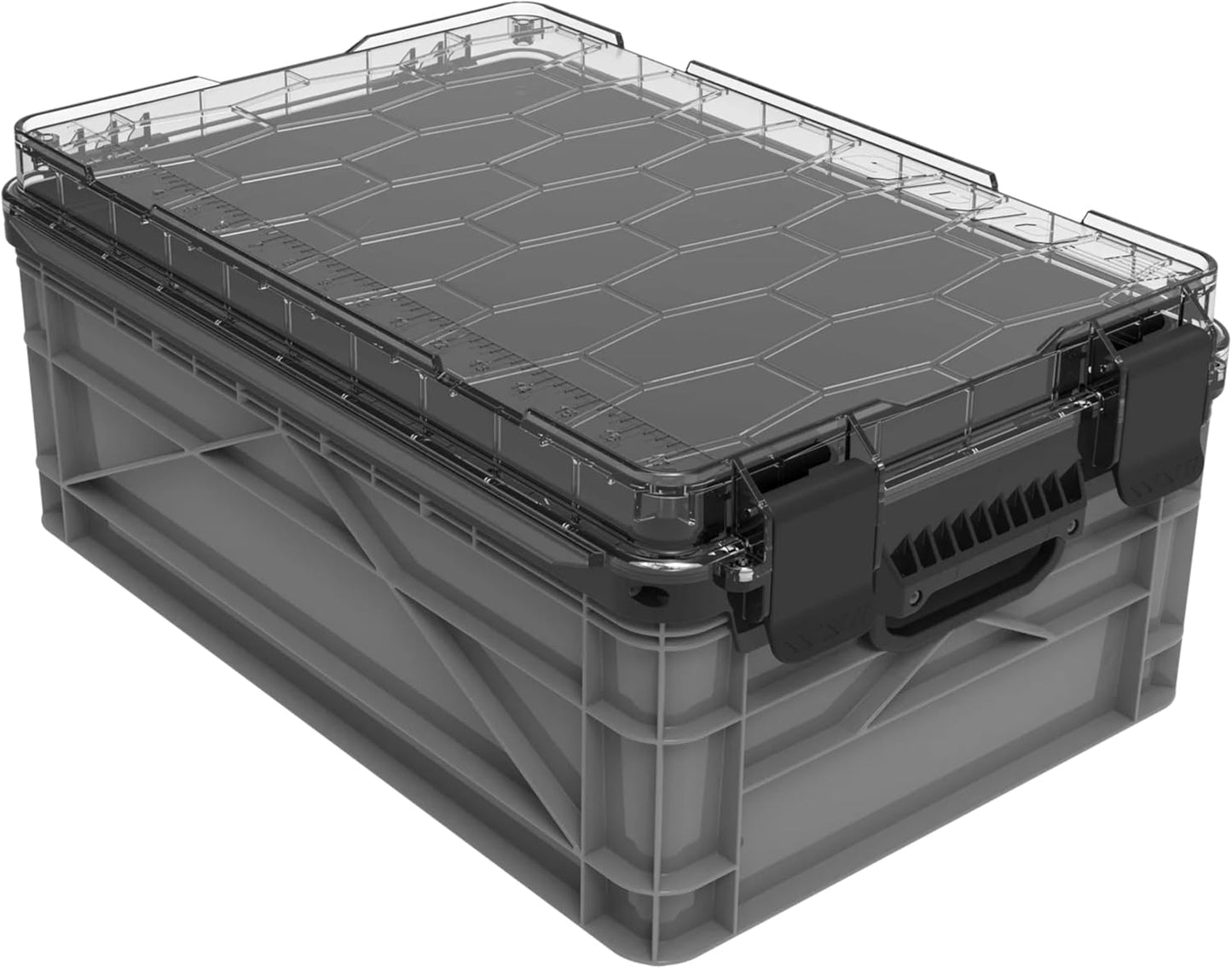 SIDIO Weather Resistant Stackable Storage Bins for Organization - Half-Size Plastic Bin with Dividers for Garage Organization, Home Storage - Heavy Duty Organizer Box (Gray)