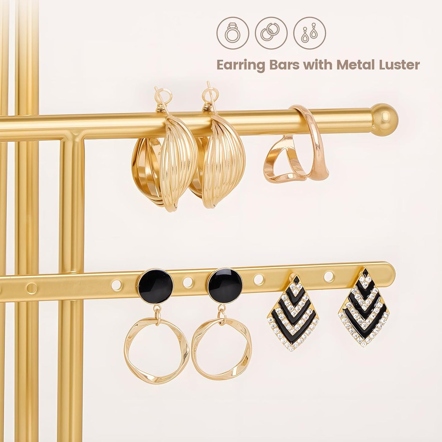 Lolalet Bracelet Display Stand Necklaces Holder, 5 Tiers Jewelry Organizer and Storage Rack with Velvet Slot and Metal Base, for Women Bangles Watches Ring Earrings -Black