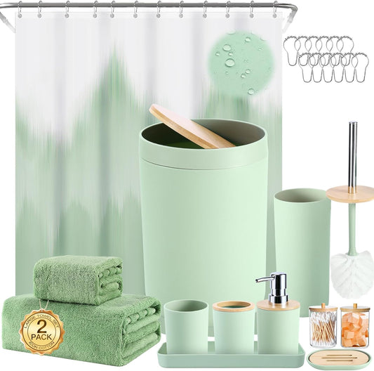 iMucci Bathroom Accessories Bathroom Sets with Shower Curtain, Bath Towel Set, Trash Can, Toilet Brush, Soap Dispenser, Bathroom Accessories Set Complete