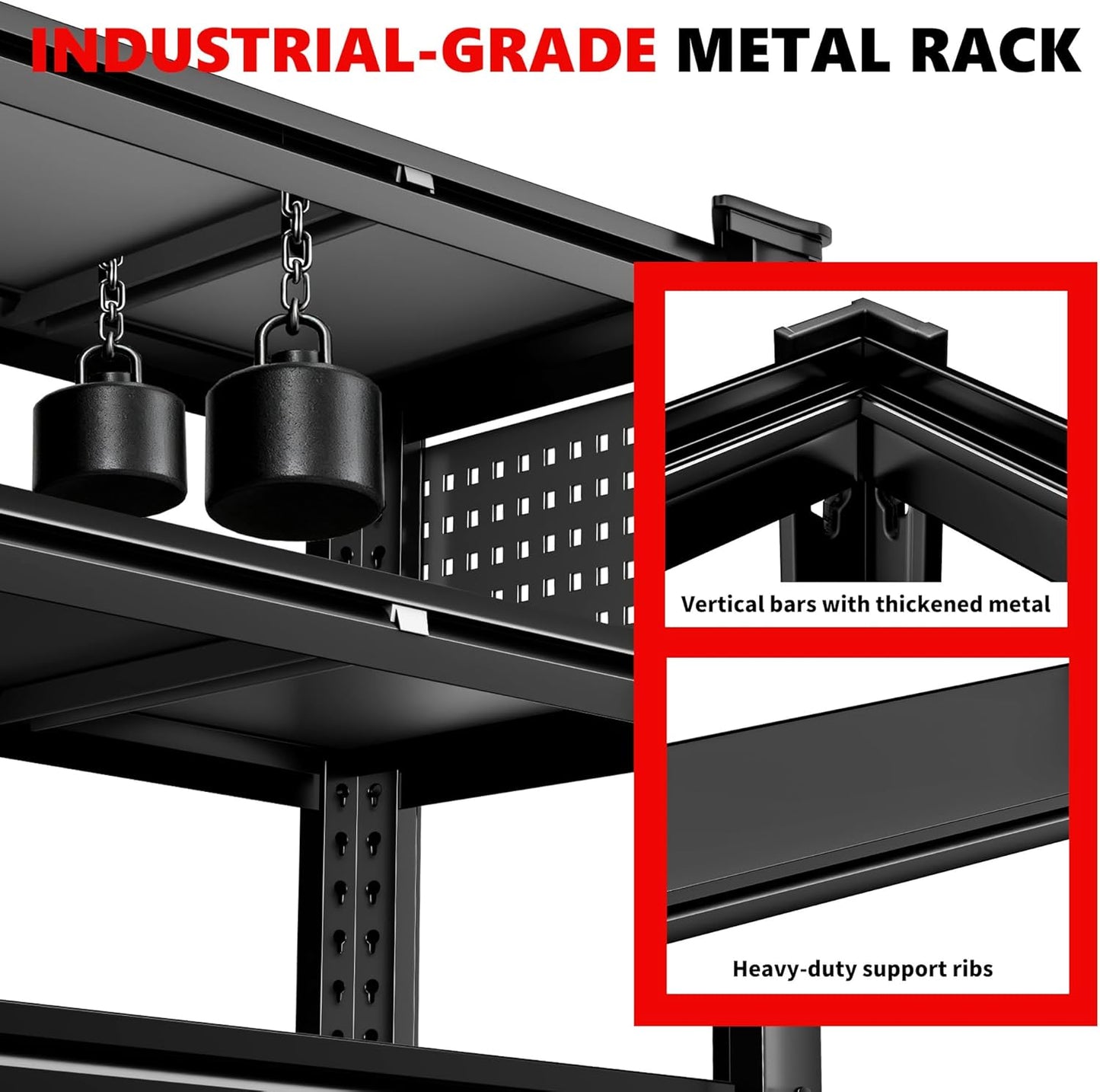 SILVEL 48.2"W Garage Shelving, 5000LBS Heavy Duty Metal Shelving, 2025 Solid Storage Shelves, 2 Side Pegboards, Industrial 5 Tier Shelves for Basement Pantry Warehouse Supermarket, 72.2" x24.2" x48.2"