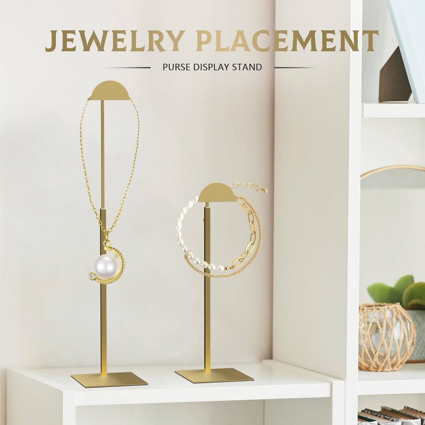 Purse Display Stand Adjustable Height Gold Purse Rack for Handbags Necklaces Scarves Hats & Headphones 14" - 24" Purse Hanger Shelf for Retail Display