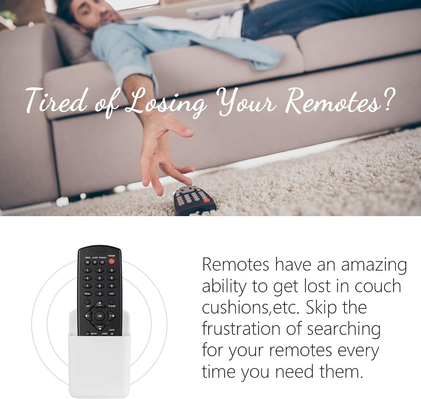 2 Pcs Remote Control Holder Wall Mount, TV Controller Holder, Self Adhesive Remote Holder, Wall Pen Holder Storage Accessories for Home Office School (White)