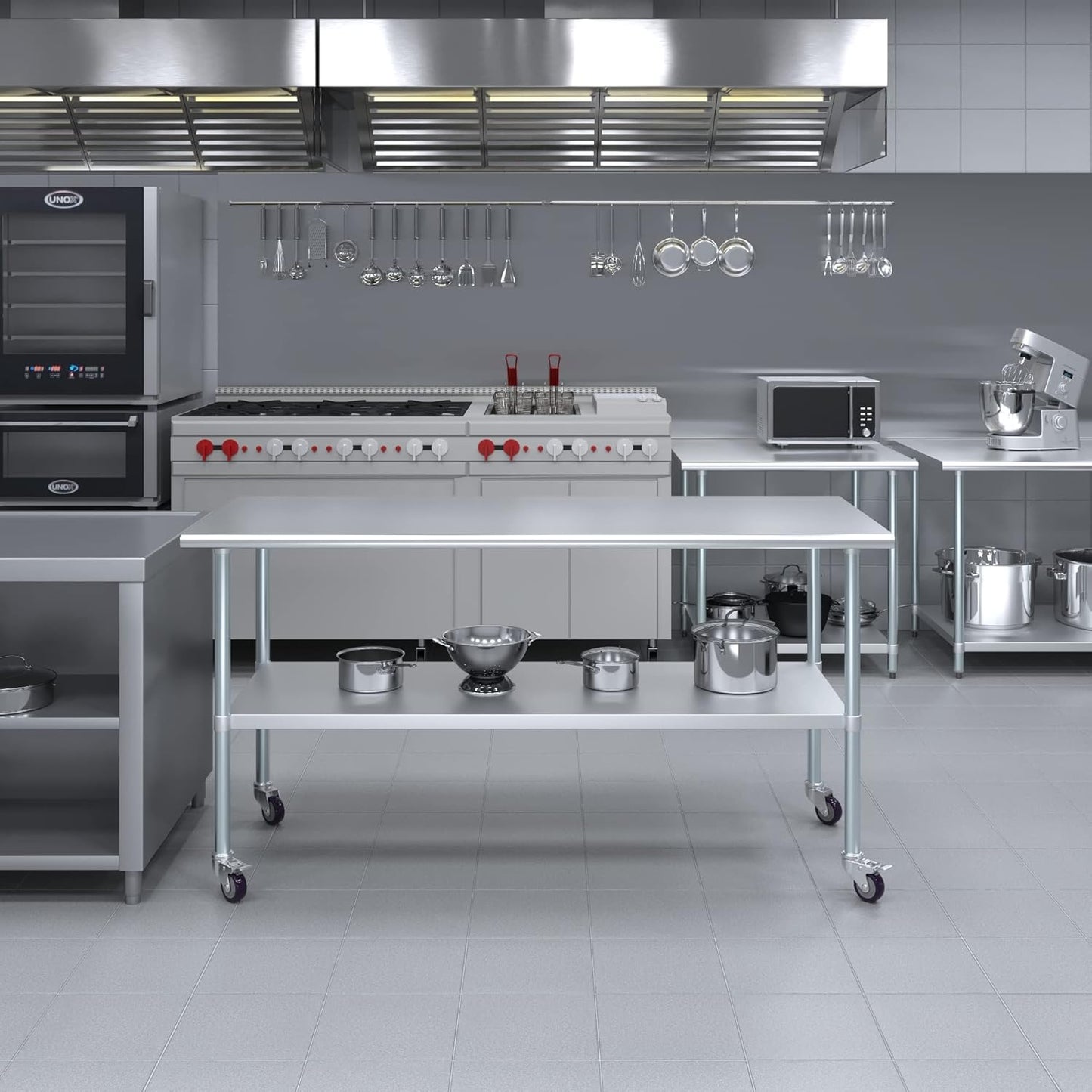 AmGood 72" Long x 30" Deep Stainless Steel Table with Casters