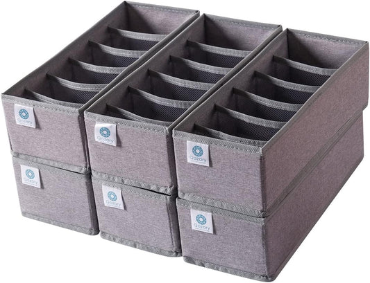 Qozary 6 Pack Sock Underwear Drawer Organizer Dividers, Collapsible Cabinet Closet Storage Boxes for Clothes, Socks, Lingerie, Underwear, Tie, Belt, Baby, Bedroom