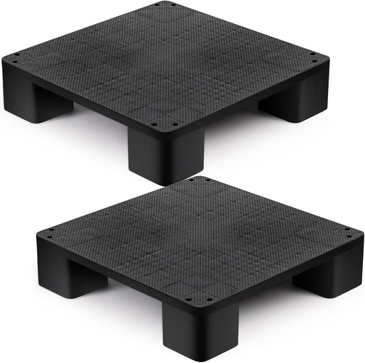 2 Pcs Plastic Pallet for Basement Storage Easy Stack Lightweight Floor Pallet Display Flooring Room Supermarket Christmas, Support up to 2000 Lbs (20'' L X 20'' W X 4.7'' H,Black)