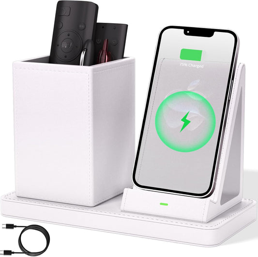 Desk Organizer with Phone Holder,White Multi-Functional Pencil Holder for Desk, Desk Organizers and Accessories for Office Art Supplies,Desk Phone Stand Charger for Desktop/Counter