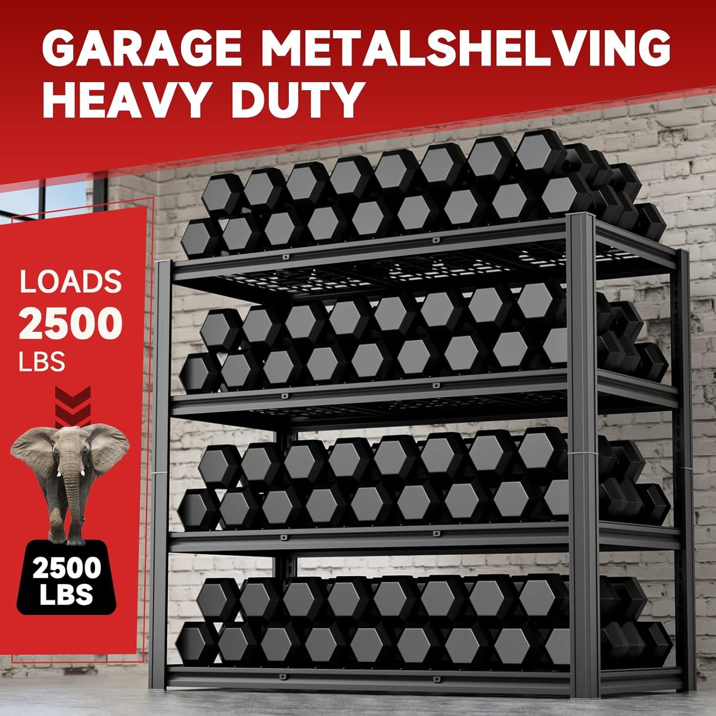 4-Tier 60”W Garage Shelving Heavy Duty 2500LBS Garage Storage Rack 60" W Basement Warehouse Storage Shelves Units Adjustable Metal Shelf for Garages(Black)