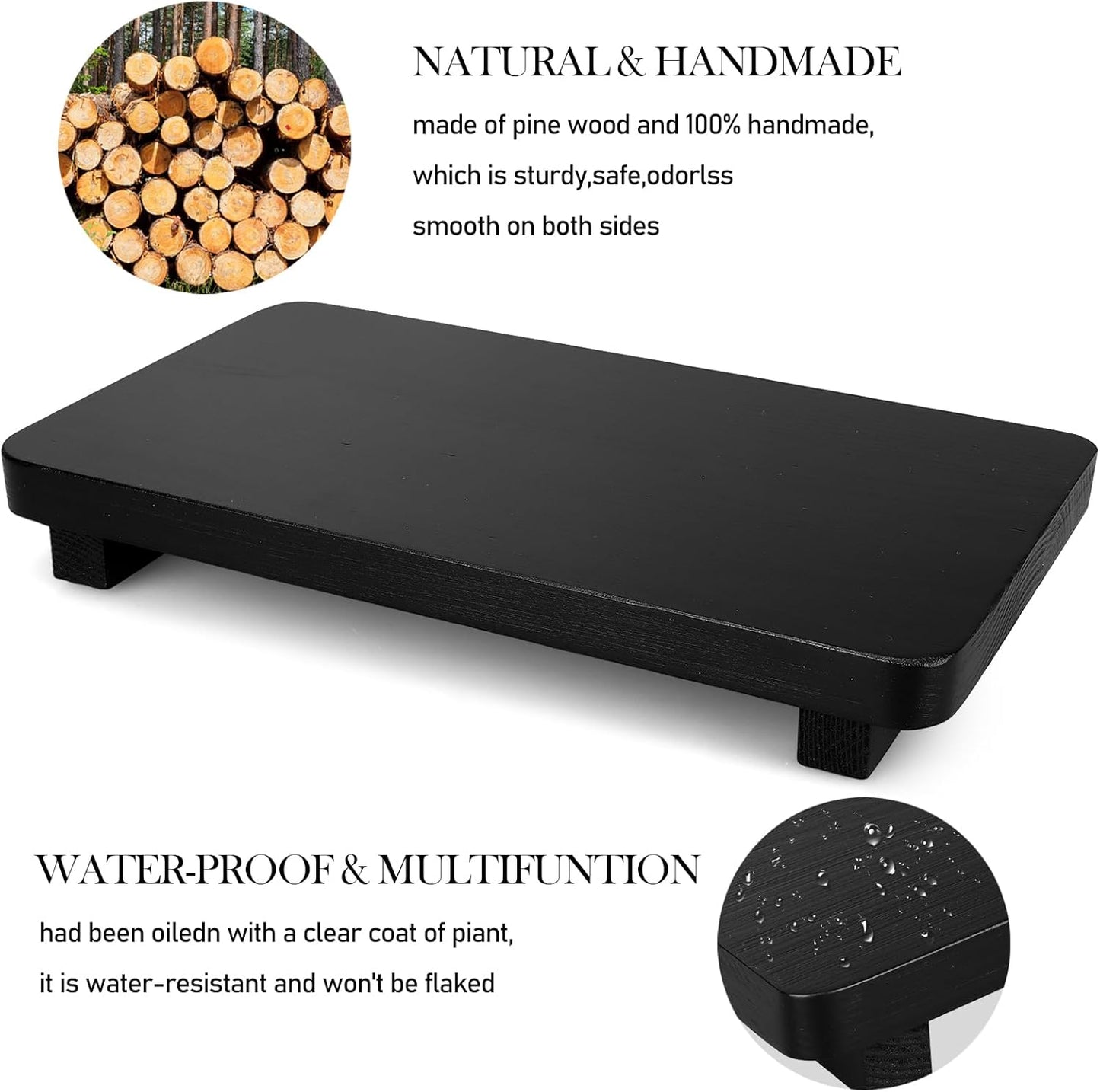 Black Bathroom Counter Organizer Wood Risers Display Pedestal Stand Farmhouse Wooden Dish Soap Dispenser Holder for Bathroom Decor Kitchen Countertop Trays Kitchen Sink Accessories Vanity Tray