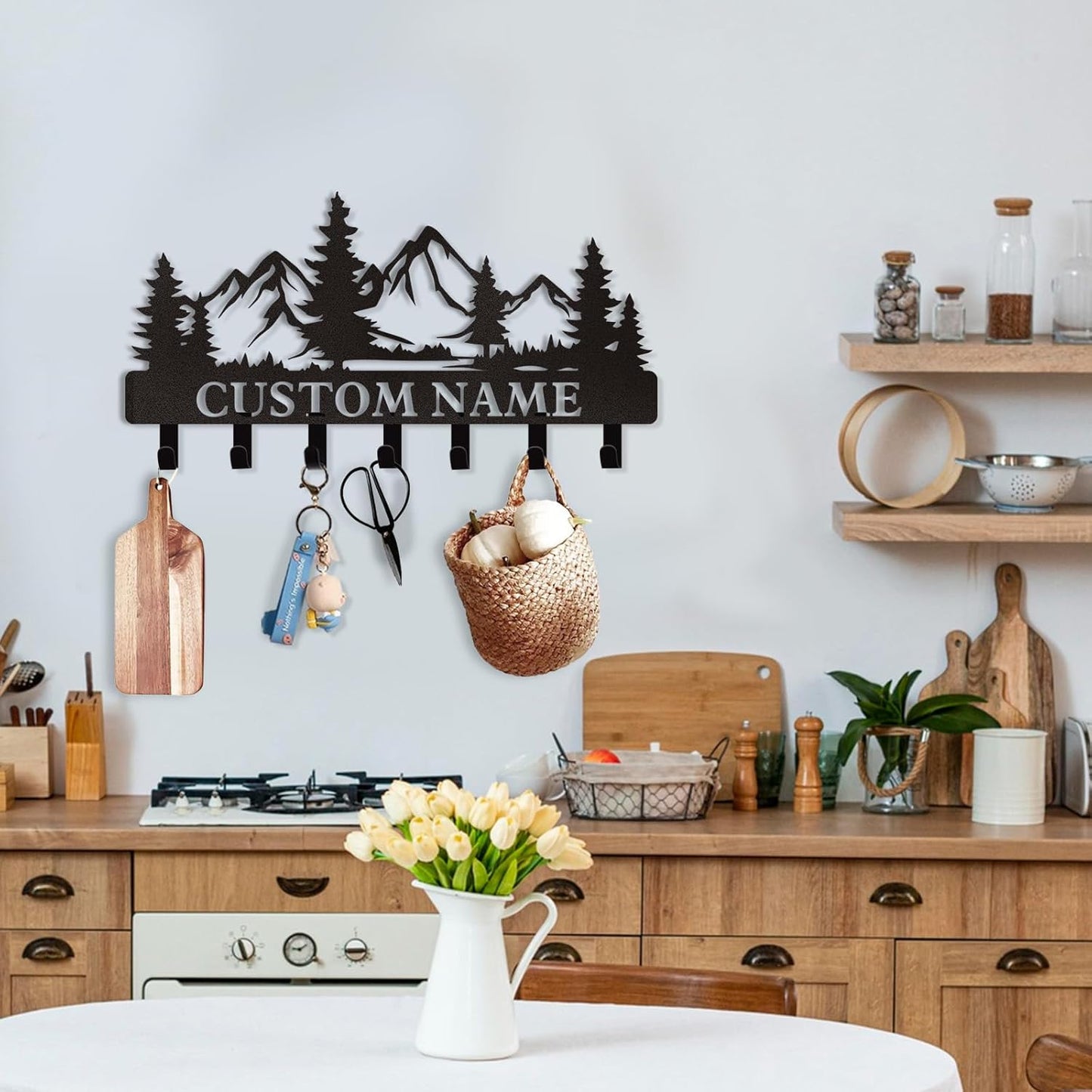 Personalized Custom Mountain Theme Key Holder with Name, Metal Wall Mount, Coat Rack, Key Hooks, Home Decor Gift