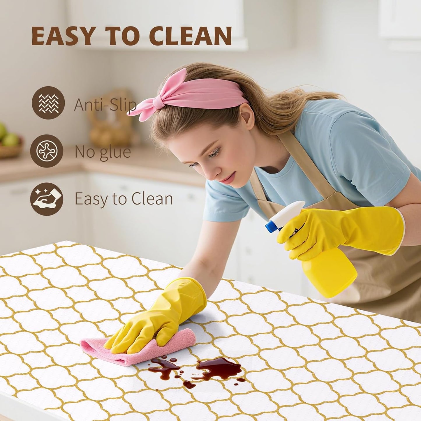 Shelf Liners for Kitchen Cabinets 17in x 30FT Non Adhesive Drawer Liner Gold Quatrefoil Thickened Shelf Liner Paper Strong Non-Slip Easy to Clean for Tool Box Refrigerator with Knife and Tape Measure