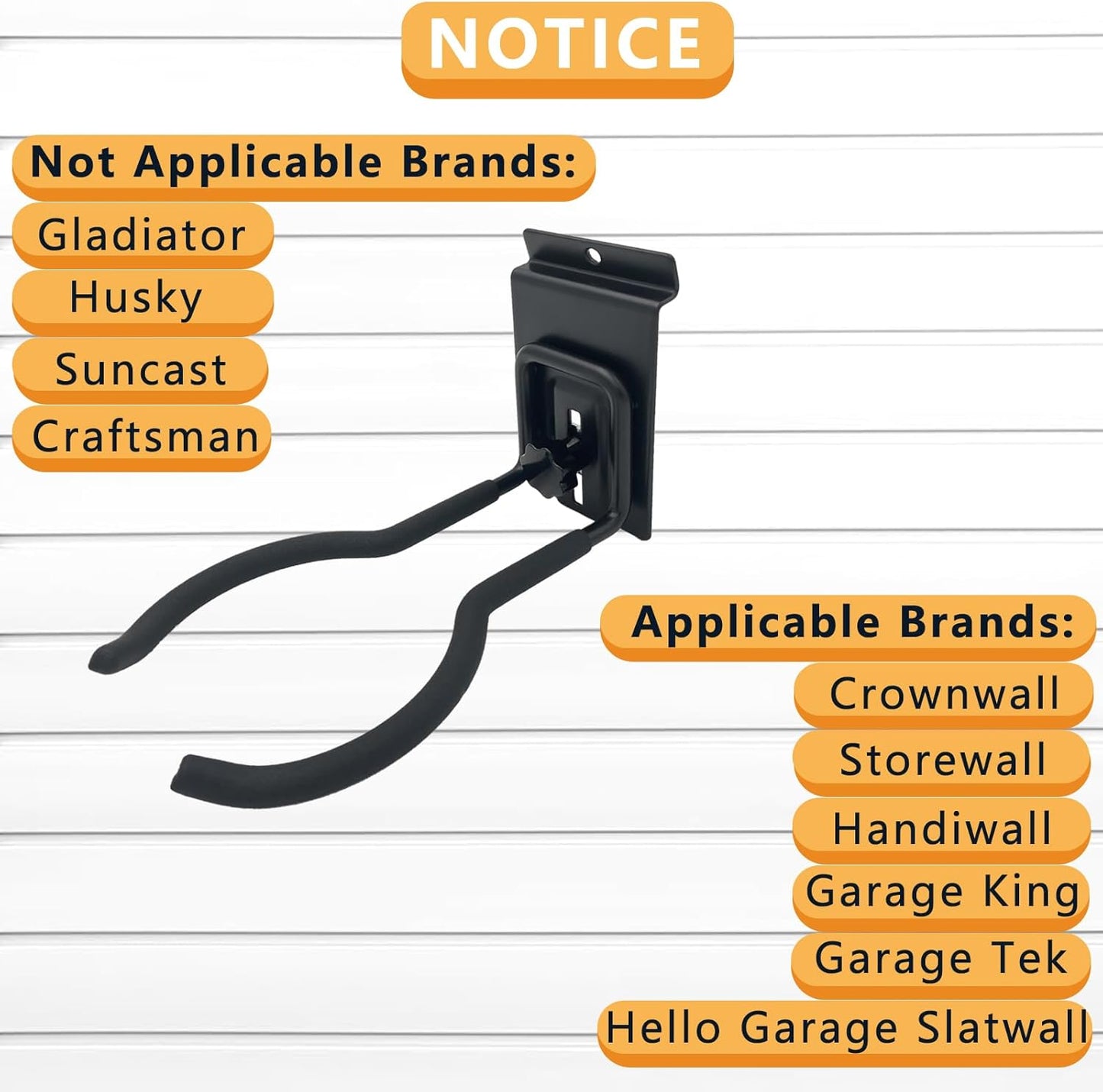 Adjustable Slatwall Hooks, Lockable Slatwall Weedeater & String Trimmer Hanger, Power Tool Hanger for Slatwall Accessories, Utility Hooks for Garage Storage - 8" x 4 Pcs