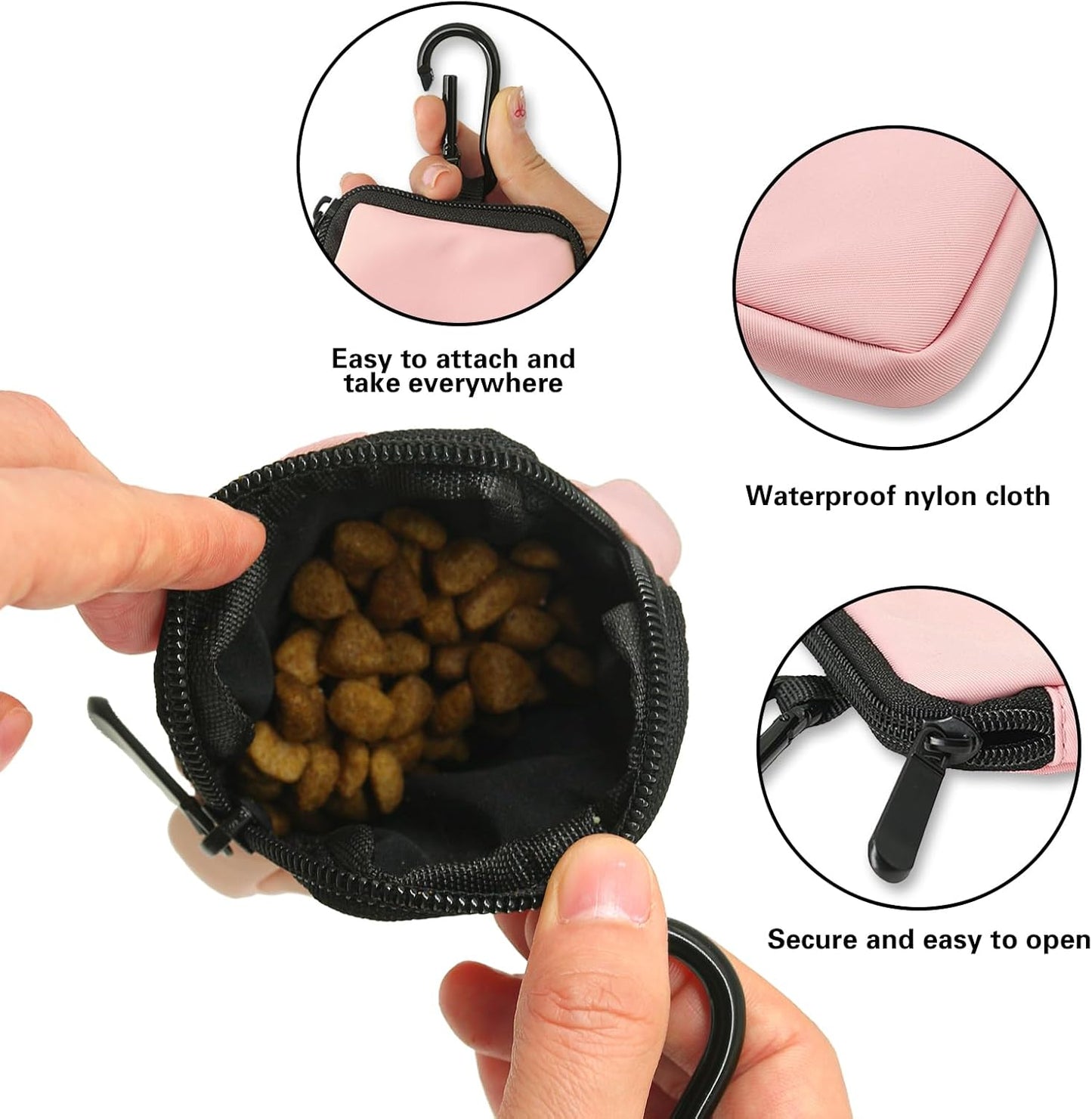 COOWONE Dog Treat Pouch 2 Pack, Waterproof, Zipper Closure, Hands Free, Black+Pink