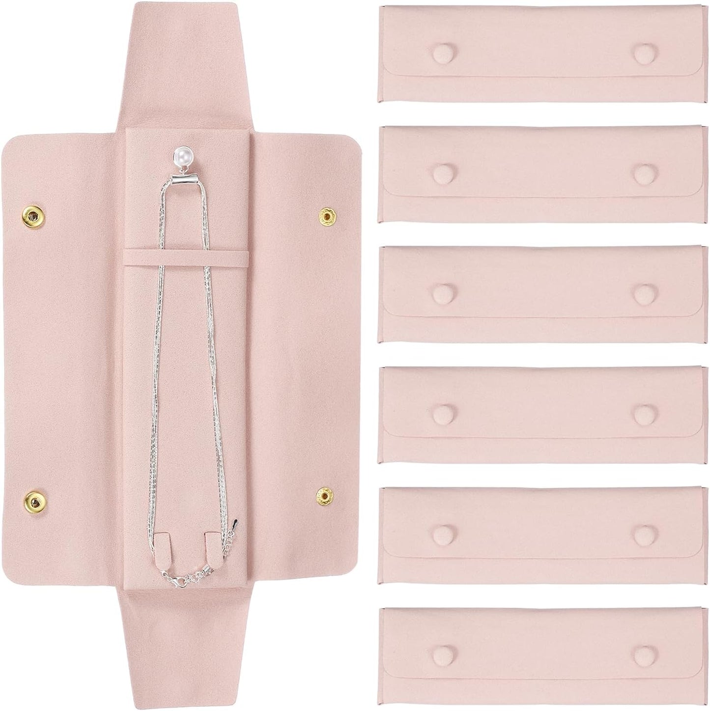 uxcell 6 Pcs Microfiber Necklace Travel Case, Necklace Pouch Storage Bag Microfiber Jewelry Travel Organizer Tangle Free for Women Gift, Pink