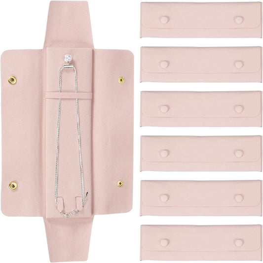 uxcell 6 Pcs Microfiber Necklace Travel Case, Necklace Pouch Storage Bag Microfiber Jewelry Travel Organizer Tangle Free for Women Gift, Pink