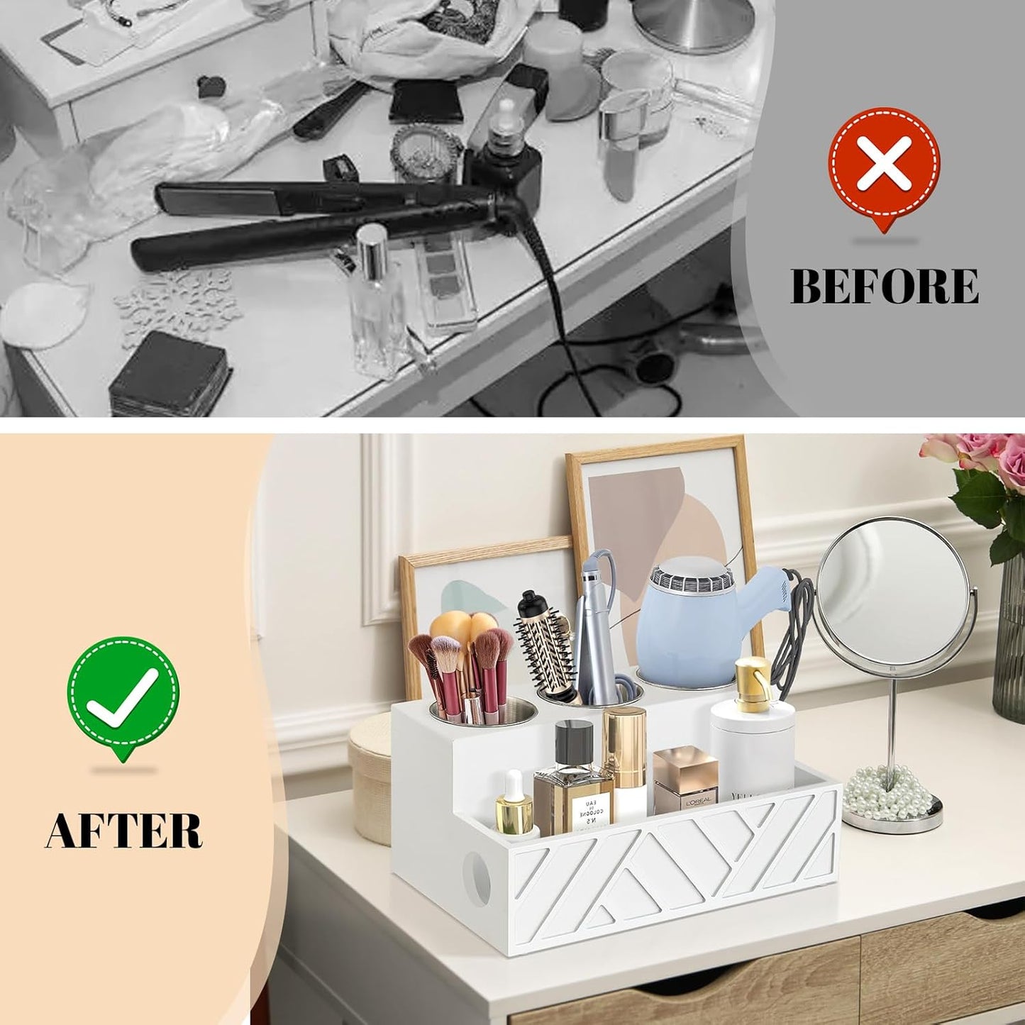 Hair Tool Organizer, Hair Dryer Holder Wall Mounted, Bathroom Countertop Organizer for Bathroom Accessories, Blow Dryer Organizer for Curling Iron, Hair Styling Tools, Vanity Organizer for Makeup