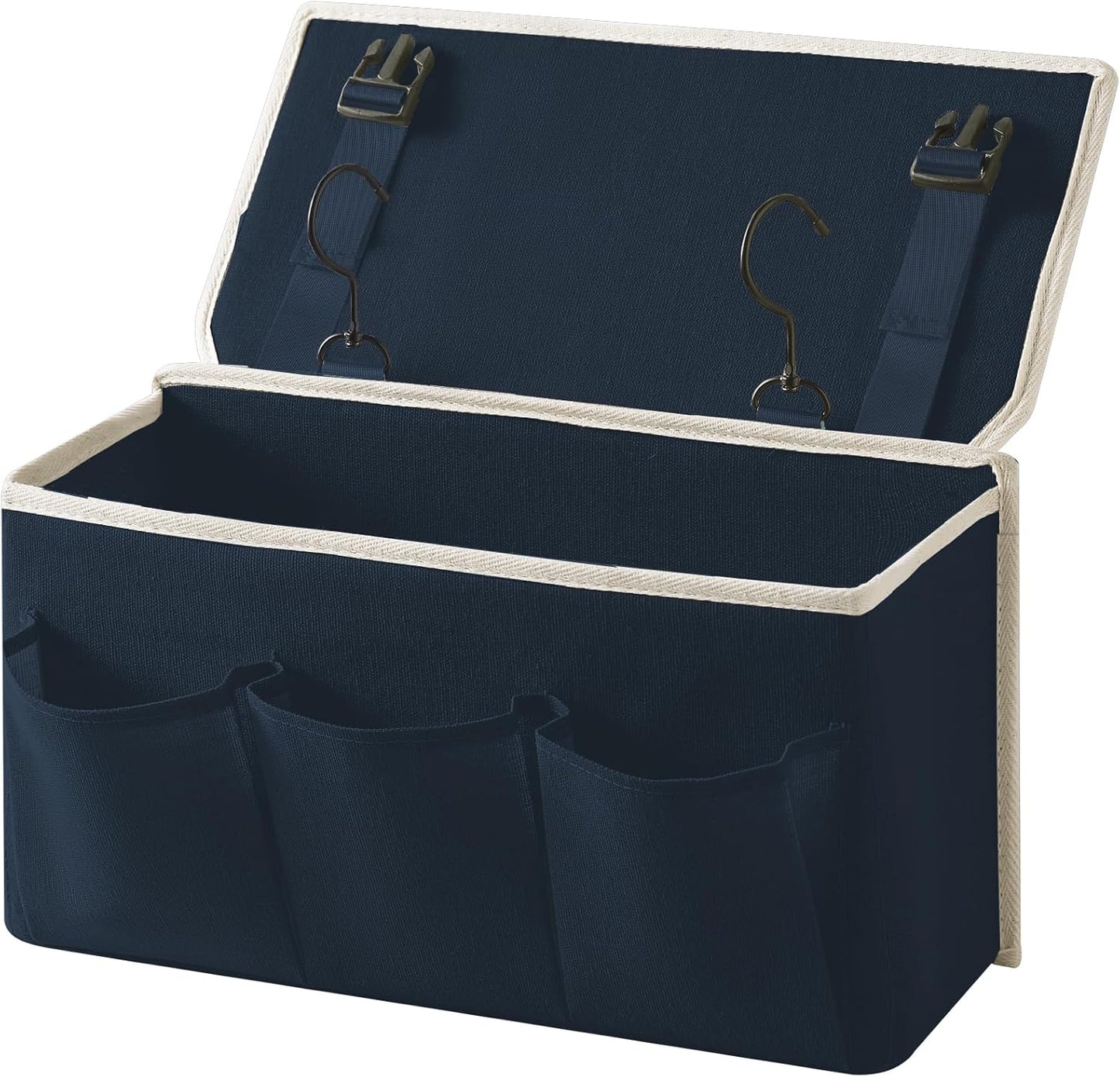 Bedside Caddy/Bedside Storage Organizer Hanging Bag with Three Options,Suitable for home beds, sofas, and dormitory beds—can hold magazines, books, phones, iPads, remote controls. (Navy Blue)