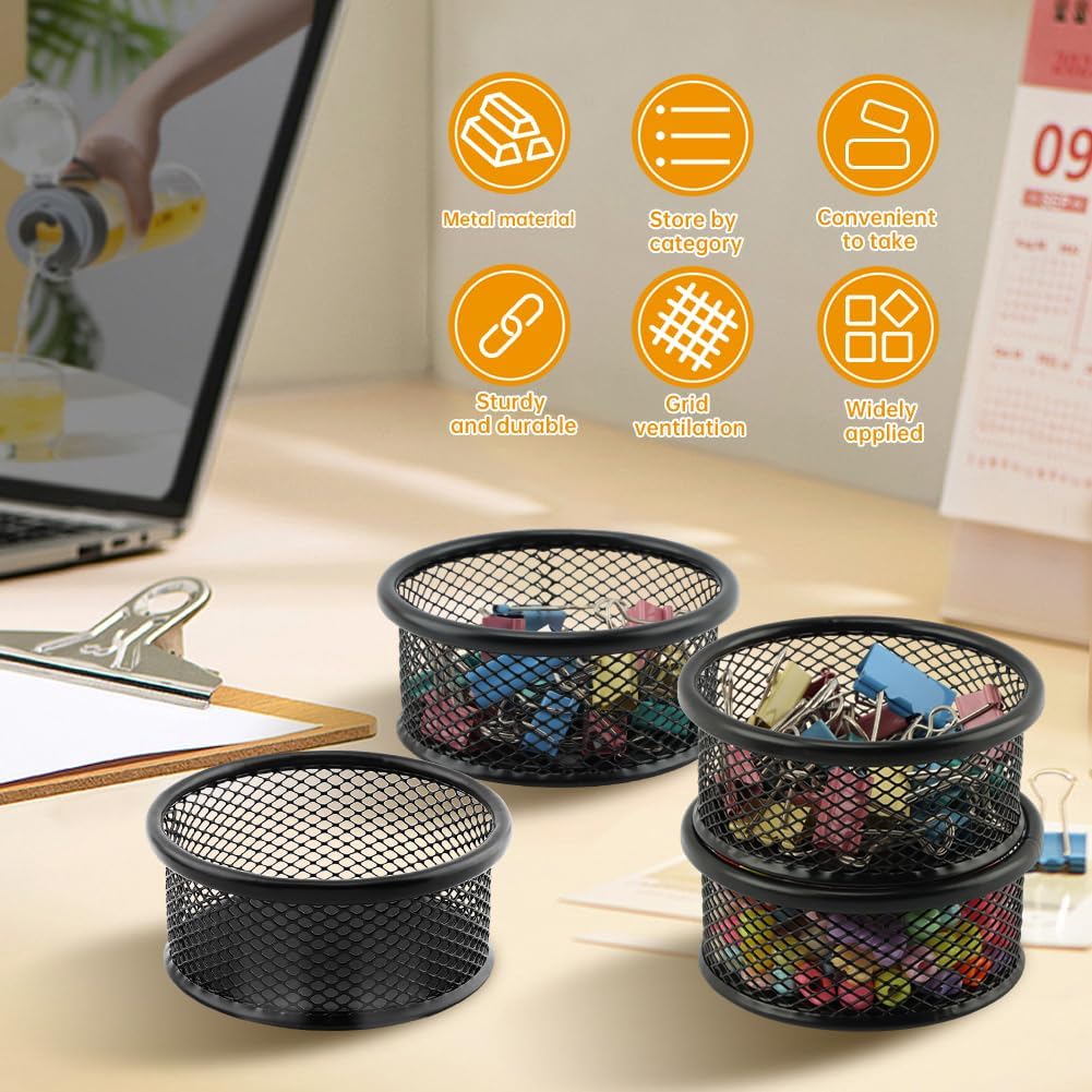 Paper Clip Holder With 50PCS Colored paper clips, 2/4PCS Stackable PaperClip Organizer for Desk,Metal Mesh PaperClip Holders with Non-Slip EVA Pad,for Office Binder Box(4pcs)