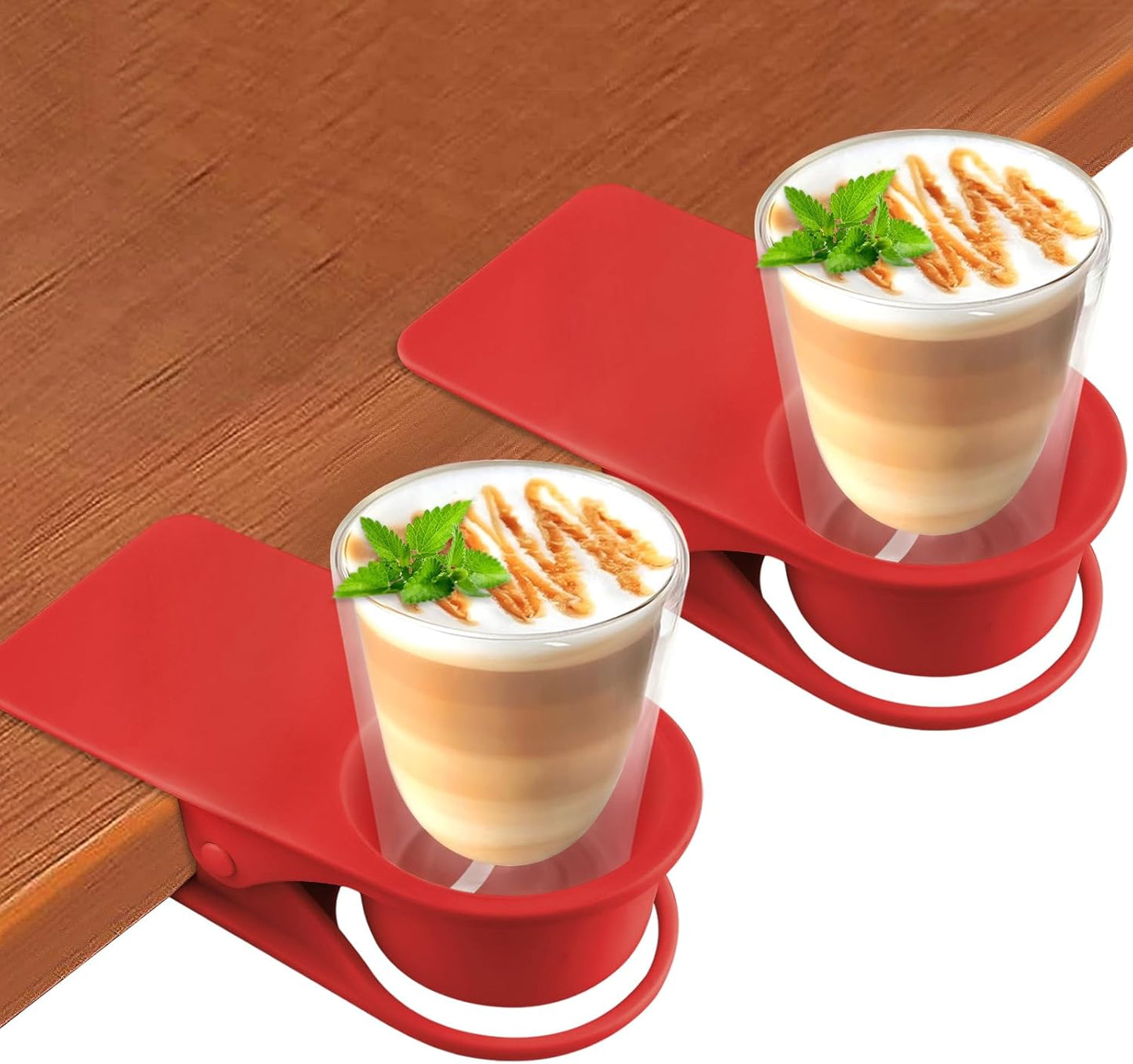 Kalolary 2-Pack Table Edge Cup Holder - Versatile Clip for Drinking Cups, Mugs & Bottles - Ideal for Home, Office & School (Red)