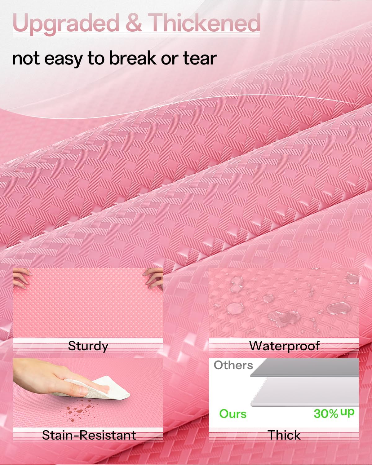 Shelf and Drawer Liner for Kitchen Cabinet, Non-Adhesive 24in x 240in Waterproof Contact Paper Refrigerator Liners Thickened Durable EVA Material Non Slip Mat for Dresser Cupboard Pantry Protector