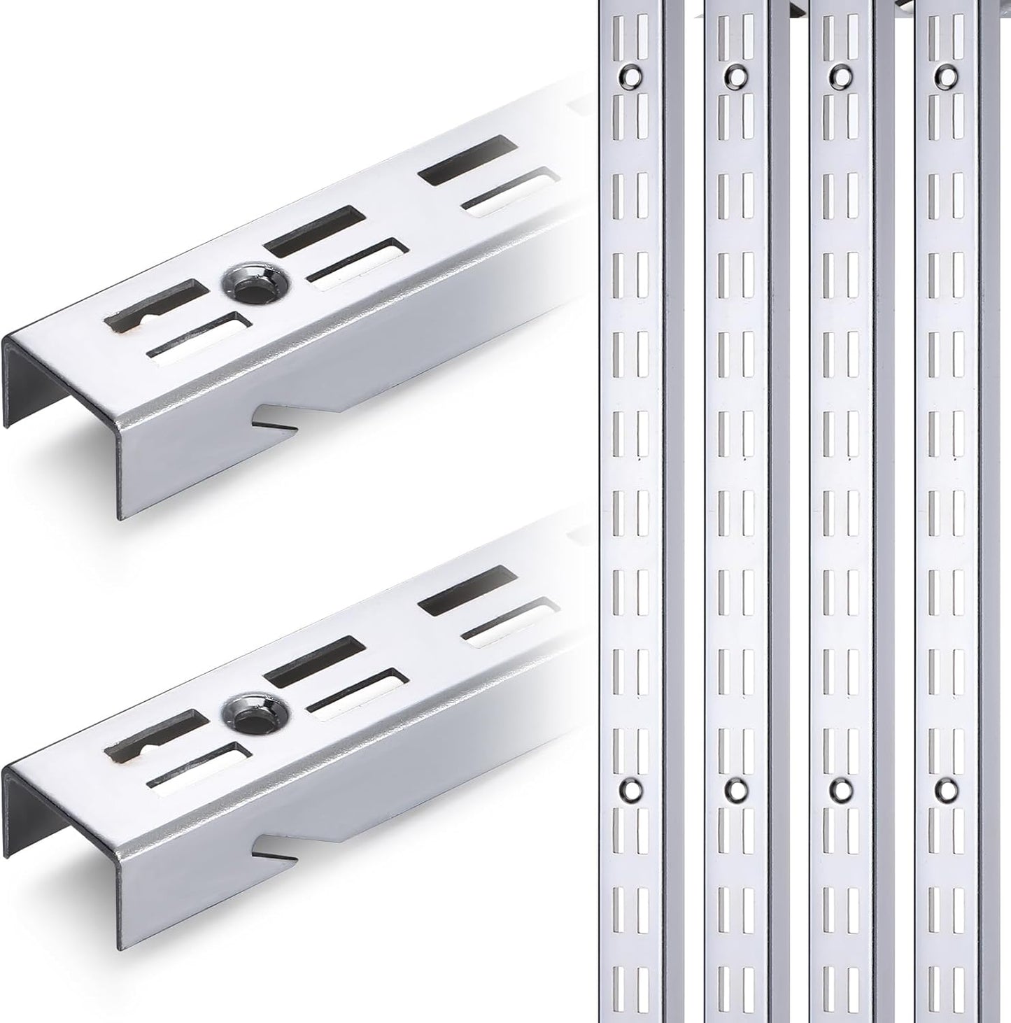 6 Pcs 47.5 Inches Shelf Rails Bracket Track Upright Closet System Hardware Adjustable Wall Standard Shelf Standards for Pantries, Linen Closets, Laundry Rooms, Utility Rooms (Sliver)