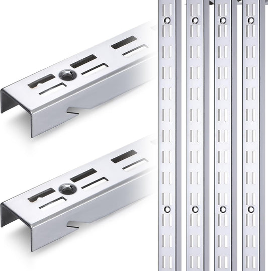 6 Pcs 47.5 Inches Shelf Rails Bracket Track Upright Closet System Hardware Adjustable Wall Standard Shelf Standards for Pantries, Linen Closets, Laundry Rooms, Utility Rooms (Sliver)