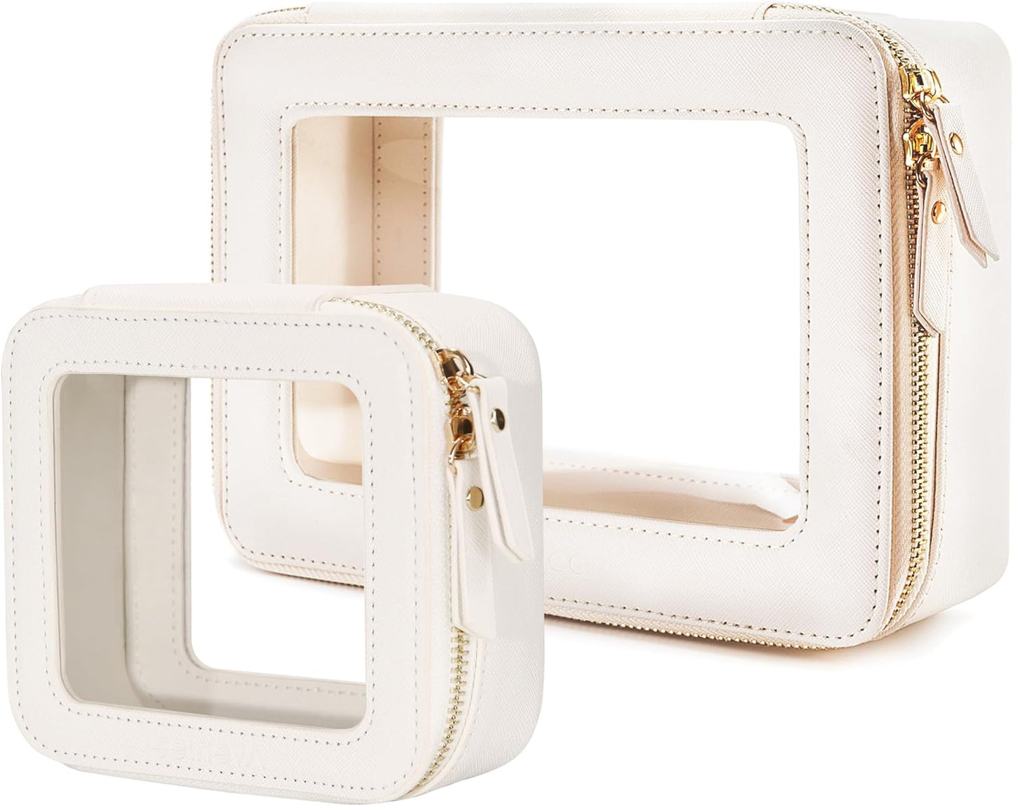 Aveniee Clear Makeup Bag Set (2-Piece Mini & Midi) - Travel Toiletry Organizer for Women, Waterproof Cosmetic Pouch & Car Accessory for Travel Size Toiletries, White