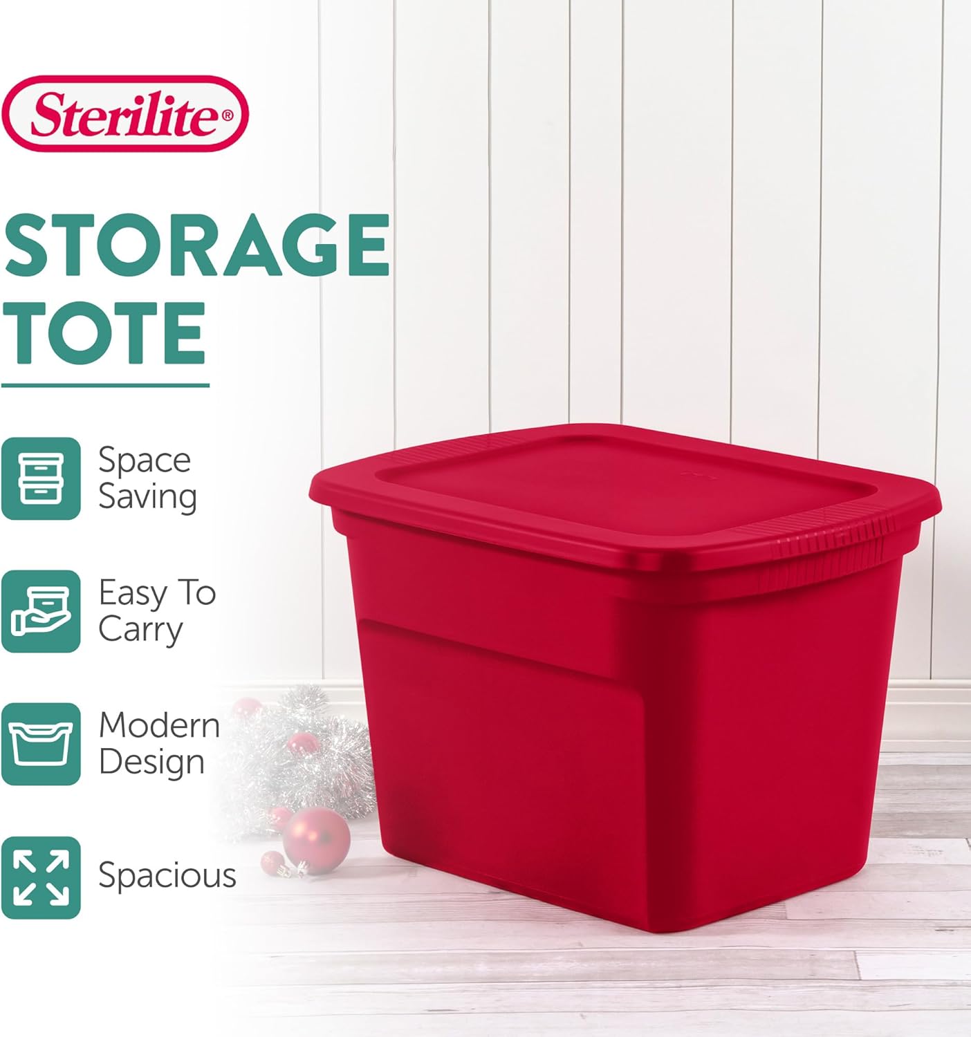 Sterilite 18 Gallon Stackable Storage Tote Container, Seasonal Home Decor, and Garage Organizer Bin with Lid, Red (16 Pack)