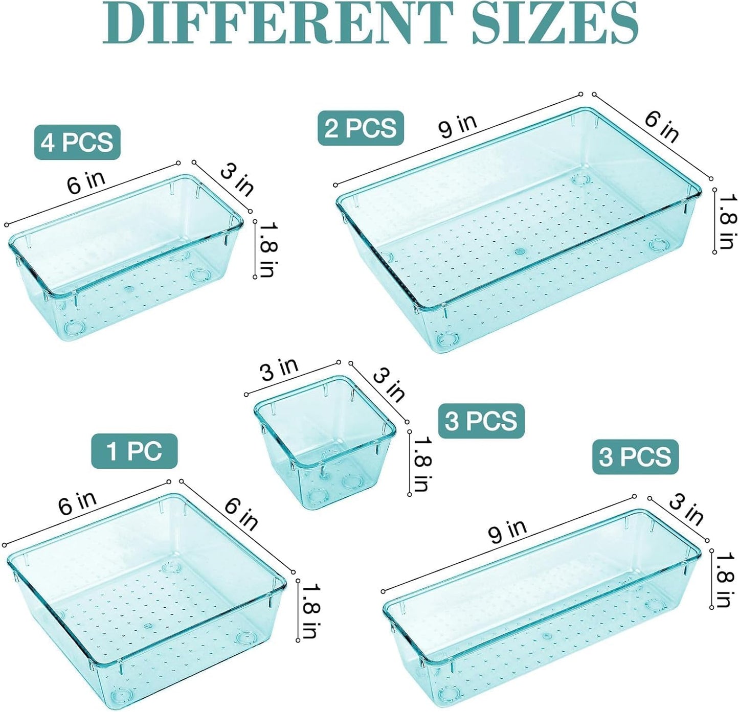 13 PCS Drawer Organizer Set, 5 Varied Size Bathroom and kitchen Drawer cabinet organizer Trays, Clear Storage Bins for Makeup, Jewelry, Utensils and Gadgets
