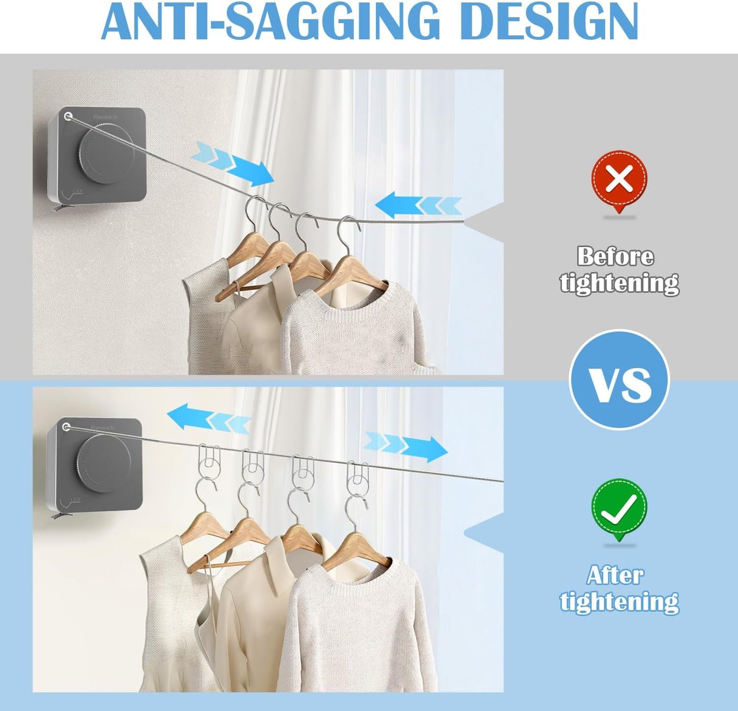 Retractable Clothesline Indoor, Non-Sagging Outdoor Clothes Line Retracting 15.7 Feet Heavy Duty Laundry Line Retractable Wall Mounted Clothes Line Outdoors (Square-Grey)