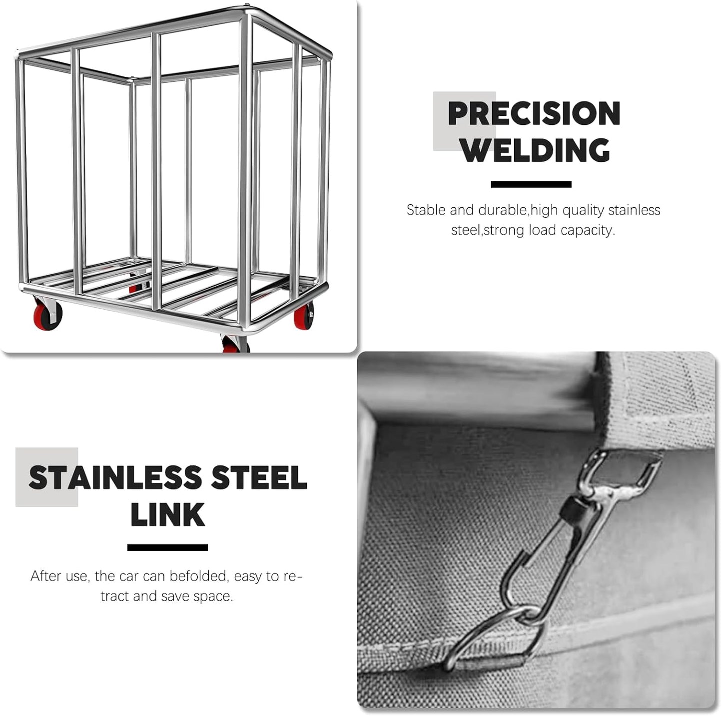 Commercial Laundry Cart on Wheels, 11.35 Bushels Large Laundry Roller, Heavy Duty Stainless Steel, Gray-10