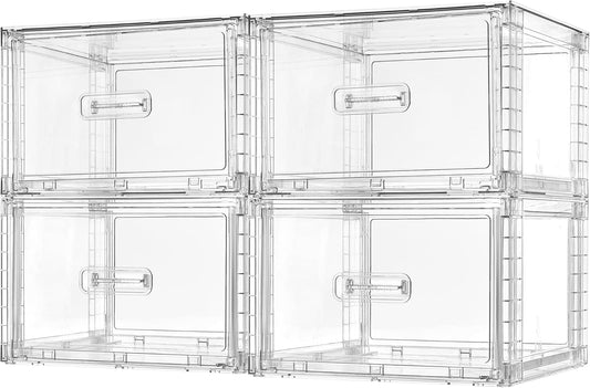 Vtopmart 4 Pack 18QT Clear Stackable Storage Drawers,Easily Assemble Closet Organizers,Plastic Storage Bins for Bathroom,Cabinet,Kitchen Pantry,Under Sink Organization(Medium)
