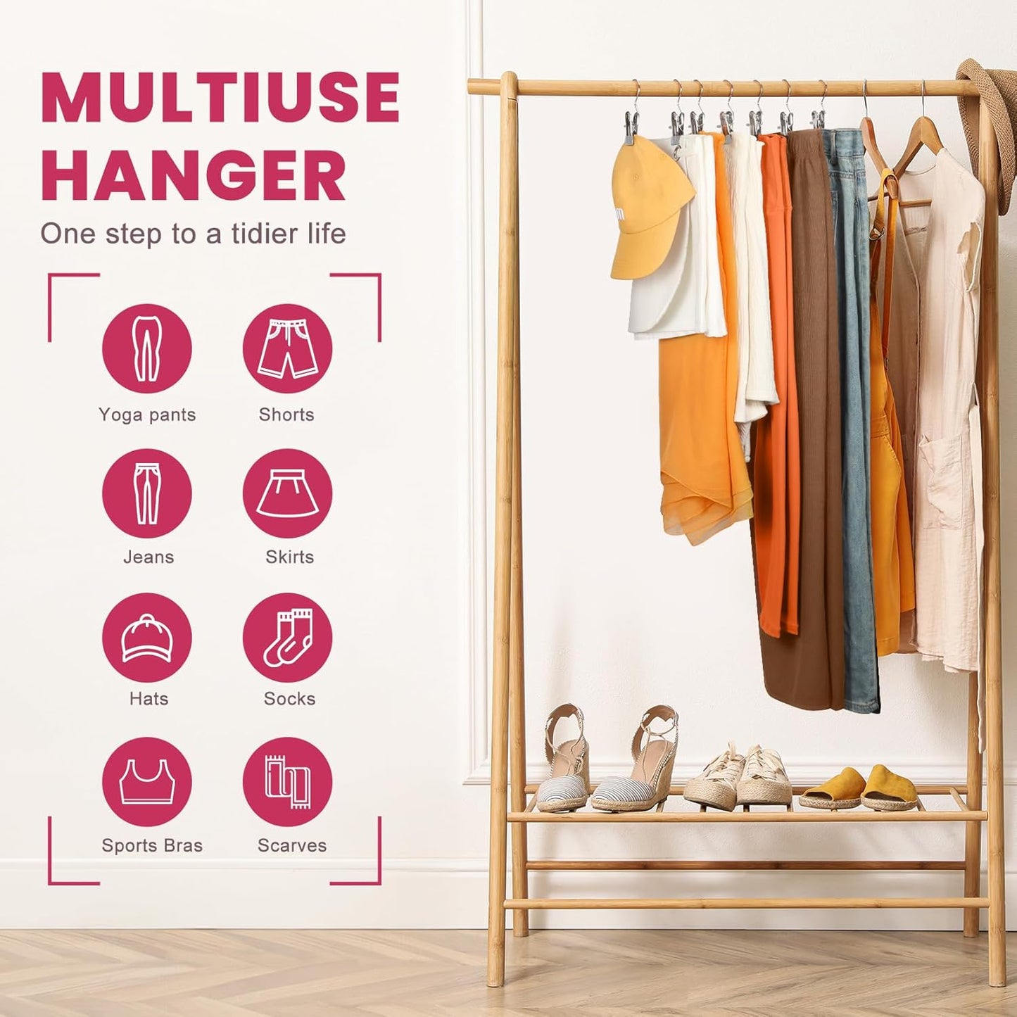 50 Pack Pants Hangers with Clip,Legging Organizer for Closet Hanging, Space Saving Yoga Pants Hangers Clip Hanger Wardrobe Organization,Closet Organizers and Storage for Jeans,Shorts,Skirts,Hats-Gray