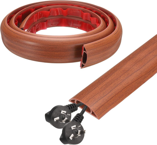 HARFINGTON 4ft Cord Cover Floor W0.6 x H0.33 Inner Channel PVC Hide Extension Cable Floor Wire Hider Wire Covers Protector for Prevent Cable Trips Cables Management, Wood Brown