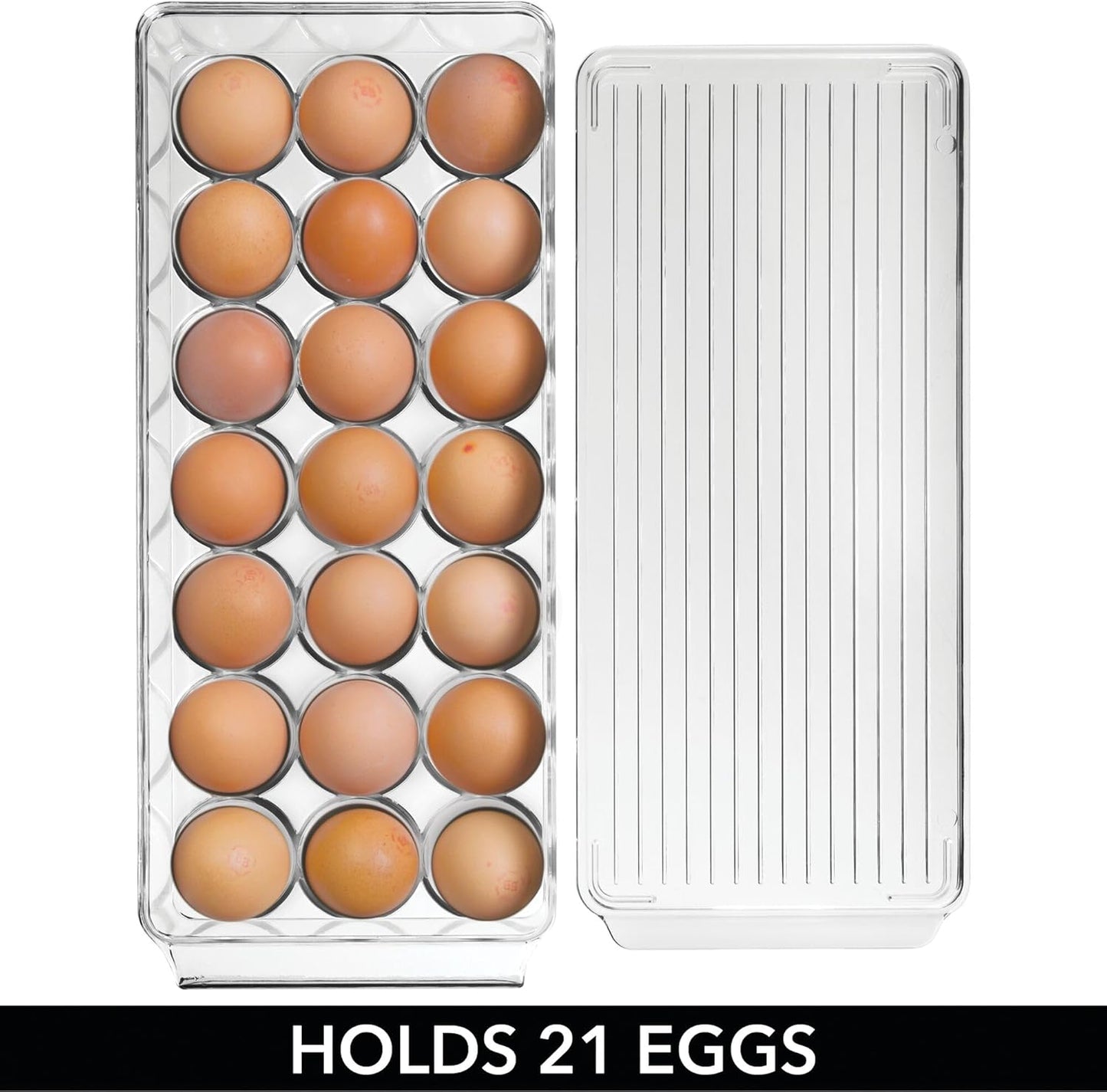 iDesign Clear Plastic Egg Holder for Fridge with Lid - 21 Egg Storage Container Organizer Bin, 2-Pack