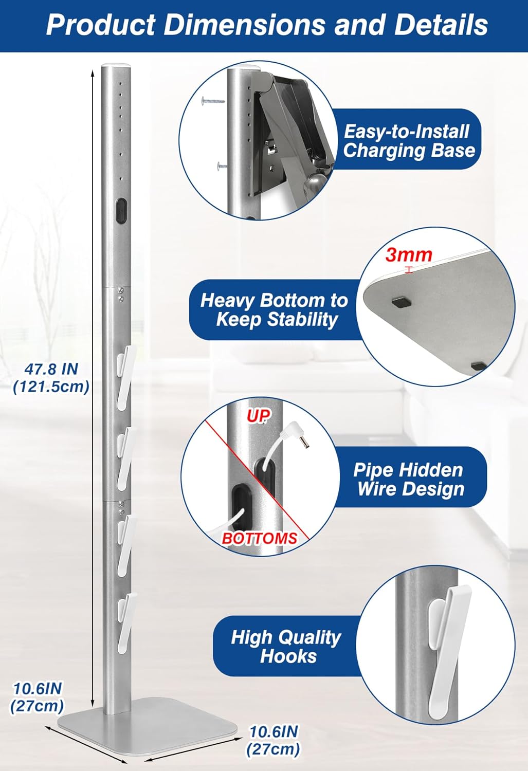 Haturi Vacuum Stand, Dyson Vacuum Holder and Metal Storage Bracket, Standing dock for Dyson G5 V15 V12 V11 V10 V8 V7 V6, Hidden Power Cord Design for Dyson Handheld Cordless Vacuum Cleaners