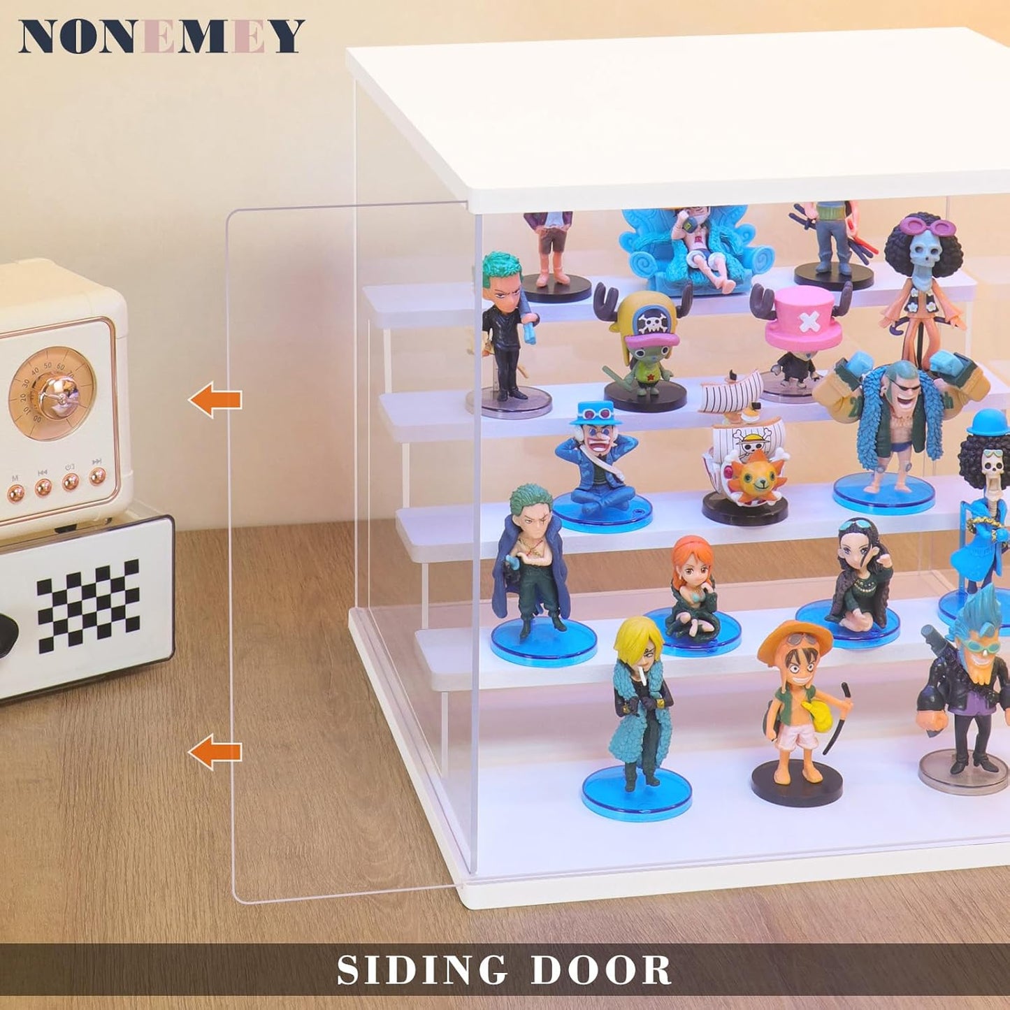 NONEMEY Clear Acrylic Display Case with Light ,3/4/5/6 Tier Multiple Color Lights via Remote Control Dustproof Display Box for Collectibles Figures Mini Toys (6 Tiers 19.6 * 12.5 * 16.5inch)