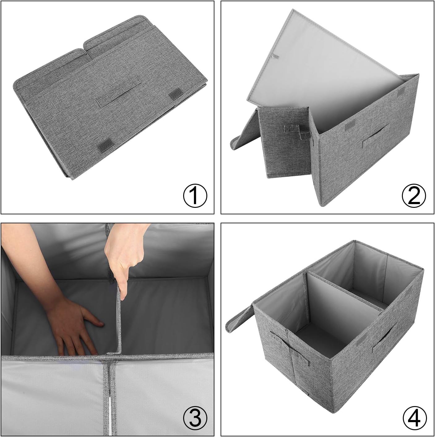 2 Pack Large Storage Boxes with Lids and Handles, Collapsible Linen Storage Bins Organizer Containers Baskets Cube with Removable Divider for Home Bedroom Closet Office (Cream, Small)