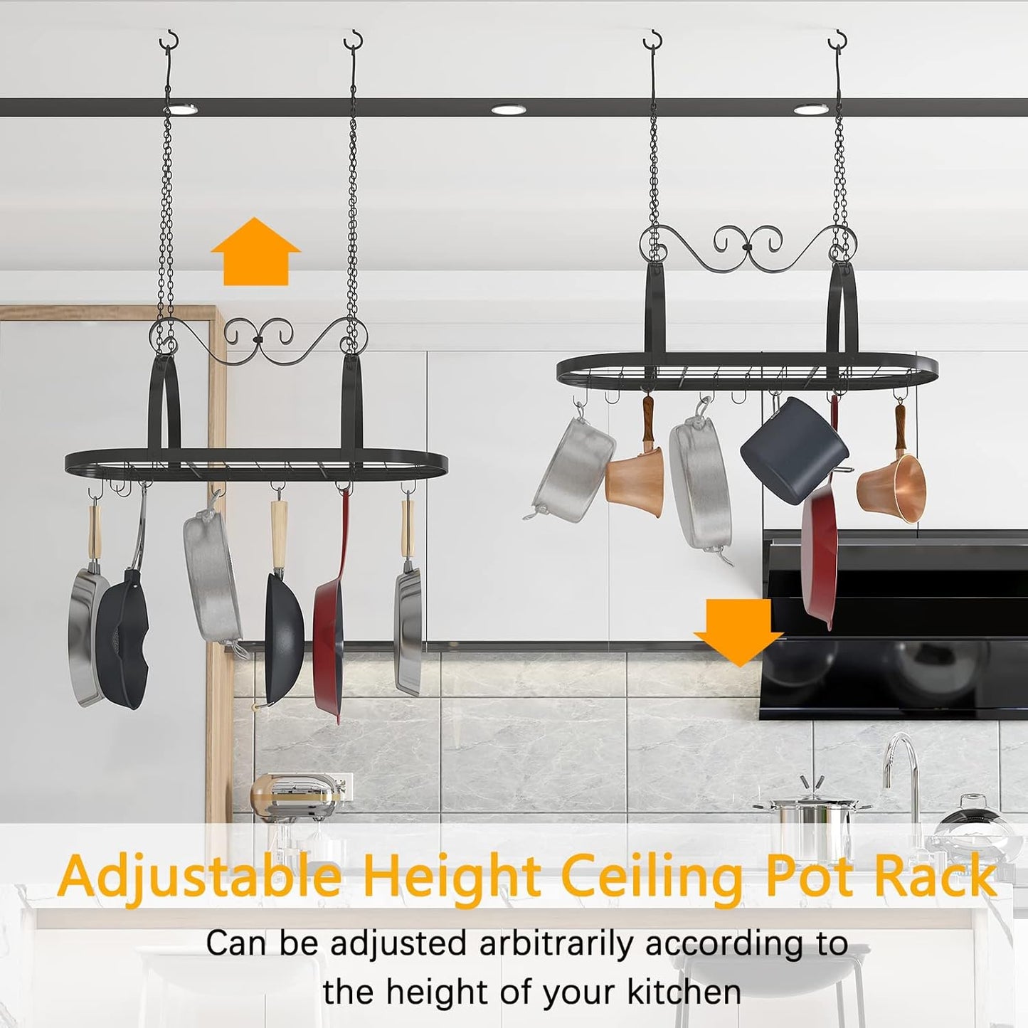 33" Pots and Pans Hanging Rack, Heavy-duty Metal Pan Rack Hanger Organizer with Hooks, Hanging Pot Rack Ceiling Mount for Kitchen Cookware Utensils Toiletries