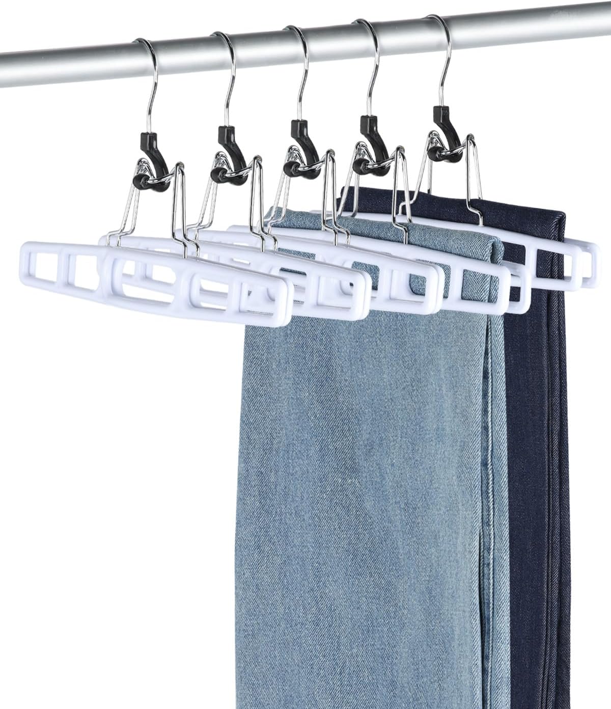 AMKUFO 12 Pack Pants-Hangers Skirt-Hangers, Plastic Pant-Hangers-for-Women Men, Pants-Hangers-Space-Saving, Clamp Hangers-for-Pants Jeans Shorts Tie Belt