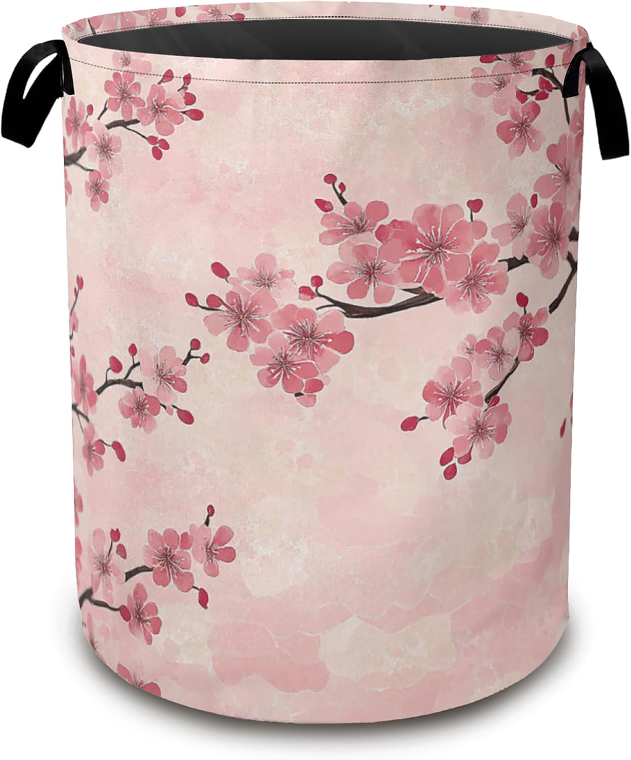Laundry Hamper,Pink Flower Laundry Basket,Cherry Blossom Waterproof Oxford Cloth Storage Basket with Handle for Clothes Books Nursery Home Storage Sundries 16"x20"