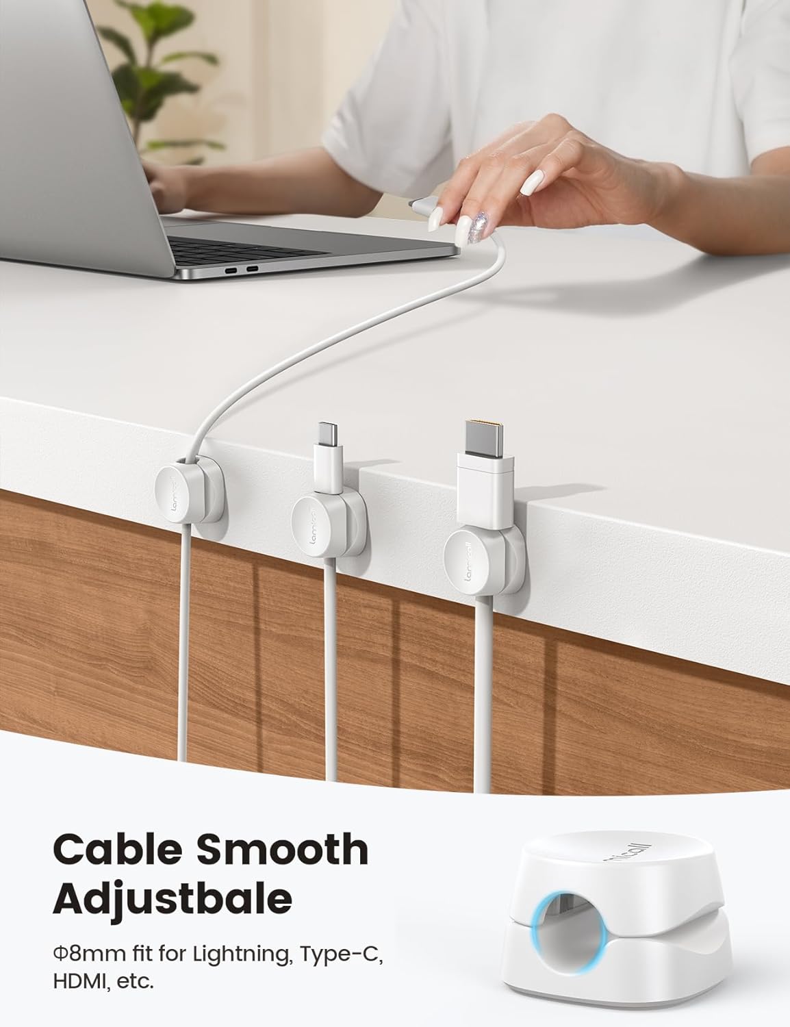 Lamicall 12Pack Spring Cord Organizer, Office Desk Accessories, Desk Cable Management Clips, Phone Charger Cord Holder for Nightstand, Home Organization Workspace Accessories, Dorm Room Essentials