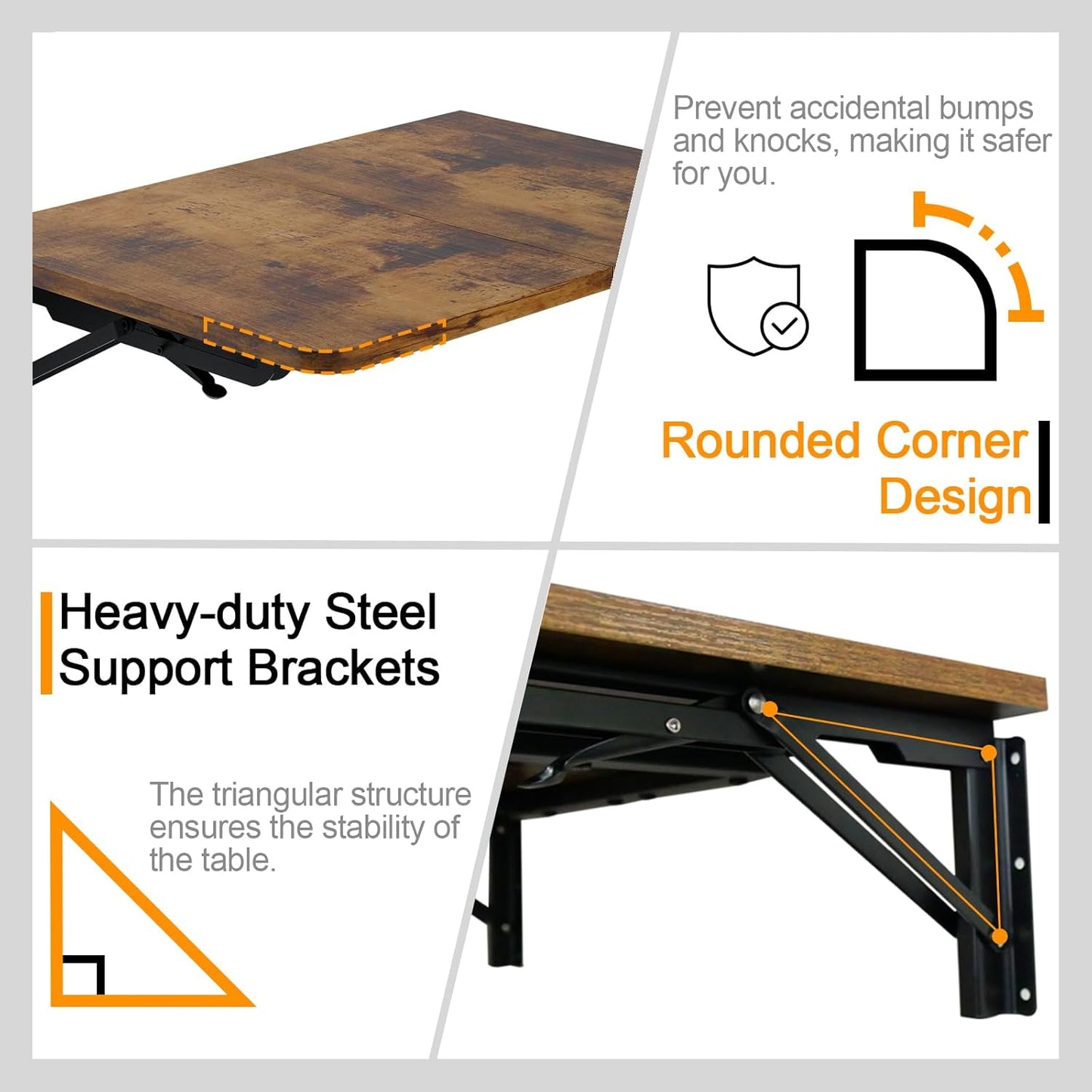 TEAMIX Wall Mounted Folding Table, Rustic Brown Floating Desk for Small Spaces Laundry Shelf with Heavy Duty Brackets Floating Desk for Garage, Utility Room, Kitchen, Laundry Room