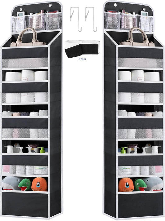 Over the Door Organizer Storage - 5 Tier Hanging Storage shelves Door Organizer with Pockets, Anti Tilt 44 lb Load Behind Door Organizer for Bedroom,Nursery,Bathroom,Kitchen,Dorm,Shoe - 1 Pack, Black