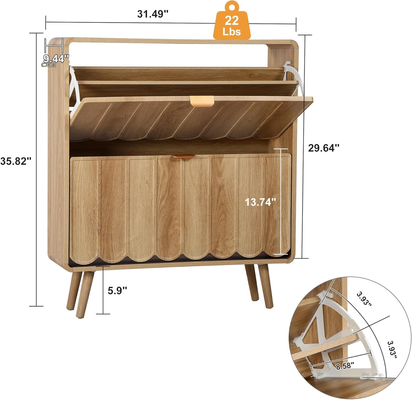 ORRD Shoe Storage Cabinet for Entryway with 2 Flip Drawers Set of 2, Freestanding Narrow Wood Shoe Cabinet with Wave Panel, Hidden Shoe Organizer for Foyer, Hallway (Natural)