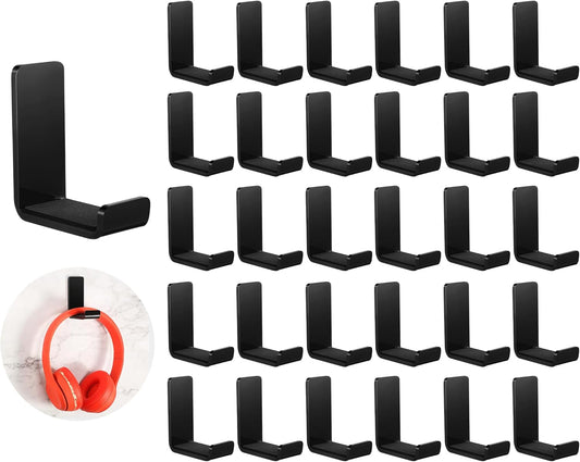 Weewooday 32 Pcs Headphone Hanger Headphone Holder Wall Hook Desk Bulk Adhesive Headset Wall Mount Stand General Purpose (Black)