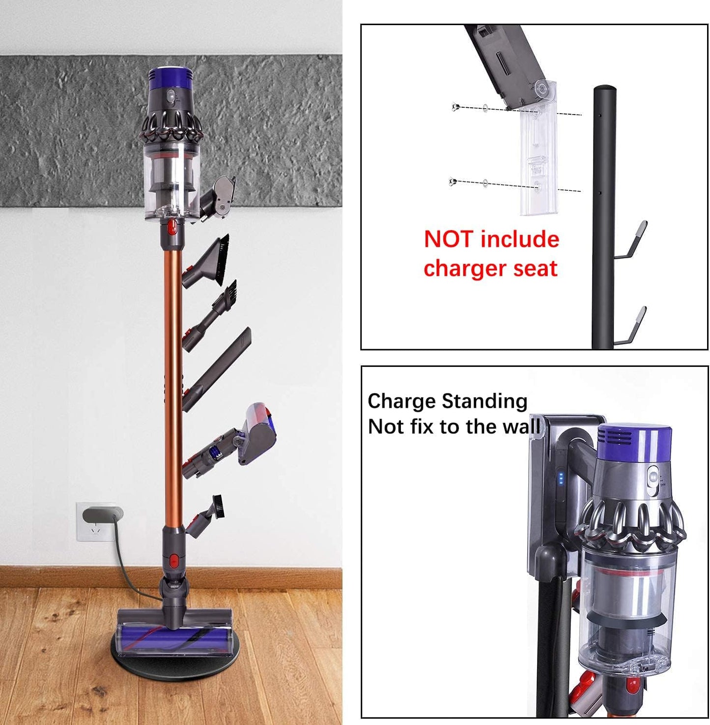Storage Stand Holder Compatible with V15 Detect V11 V10 V8 V7 V6 Cordless Vacuum Cleaners and Accessary, Floor Docking Station Metal Organizer Bracket with 6 Hooks,Black