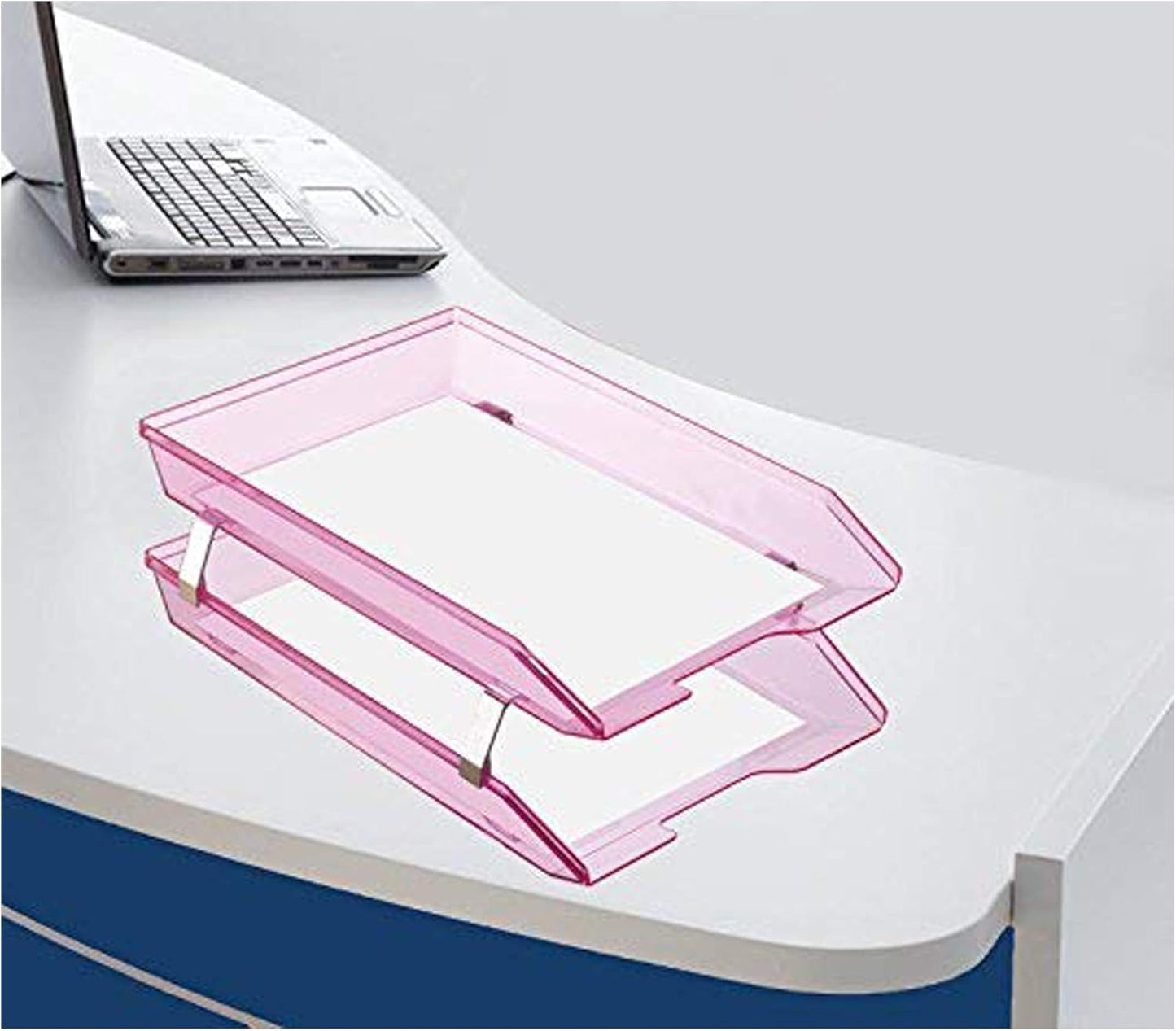 Acrimet Facility 2 Tier Letter Tray, Front Load, Letter Size/A4, Desktop File Organizer, Plastic (Clear Pink Color)
