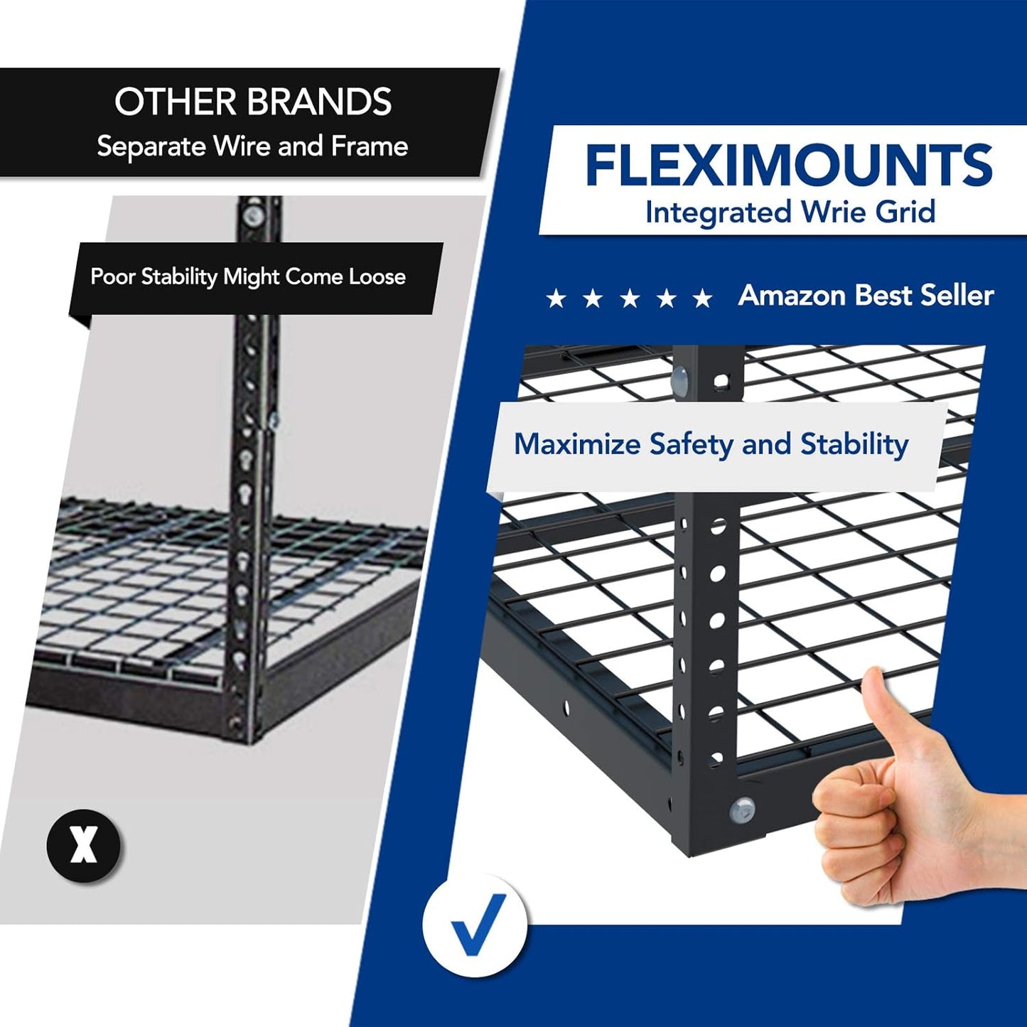 FLEXIMOUNTS 4x8 Overhead Garage Storage Rack, Adjustable Organization System, Heavy-Duty Metal Ceiling Racks, 2 Pack, Hammertone, Classic Series